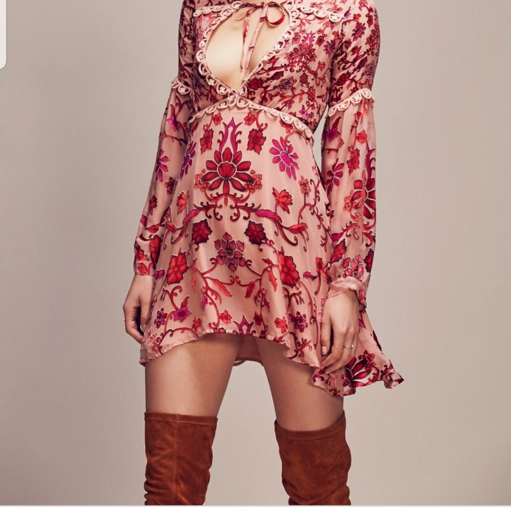 For Love And Lemons Pink and Red Long Sleeve Dress
